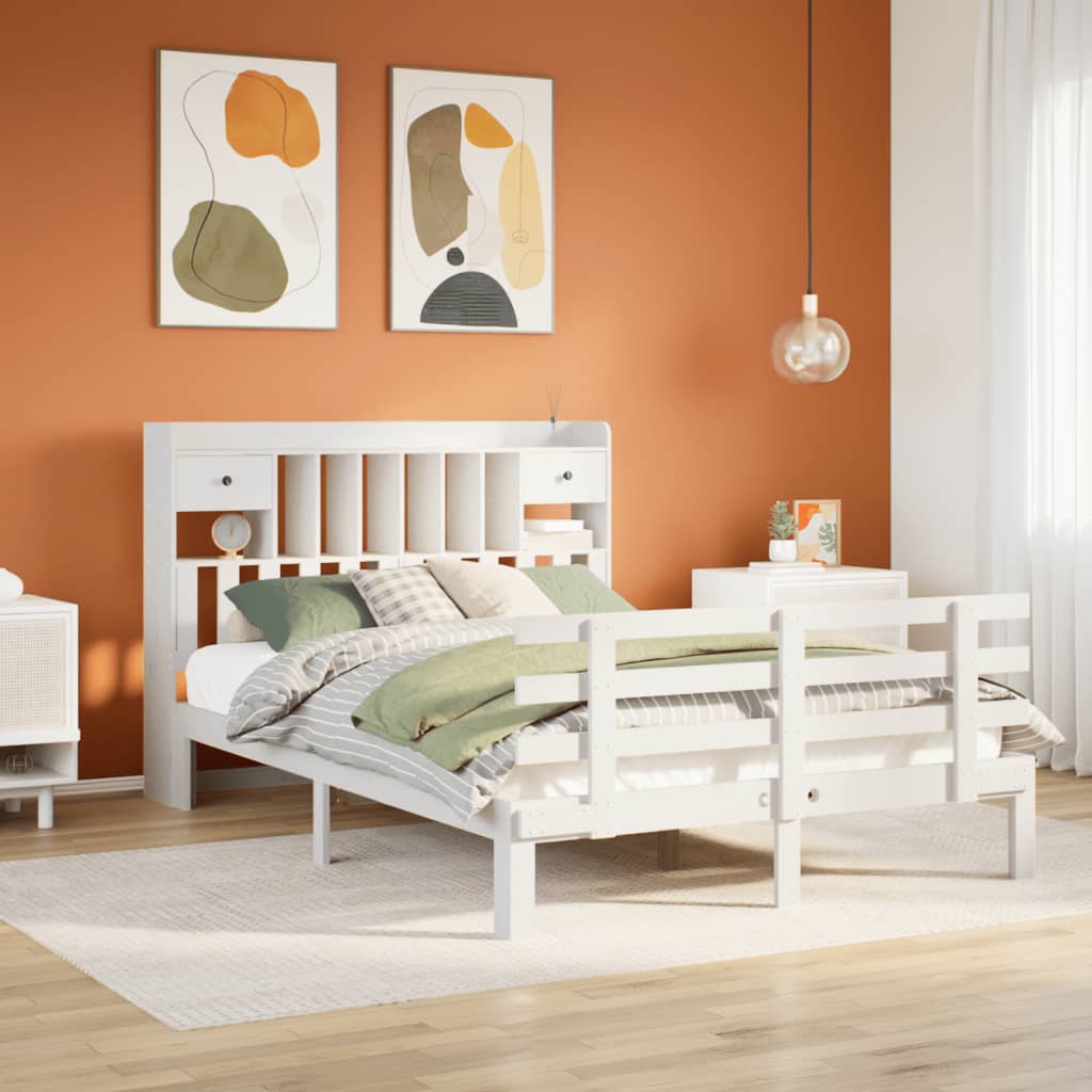 Krevet s regalom z knjige bez madraca bijeli 140x190cm borovina