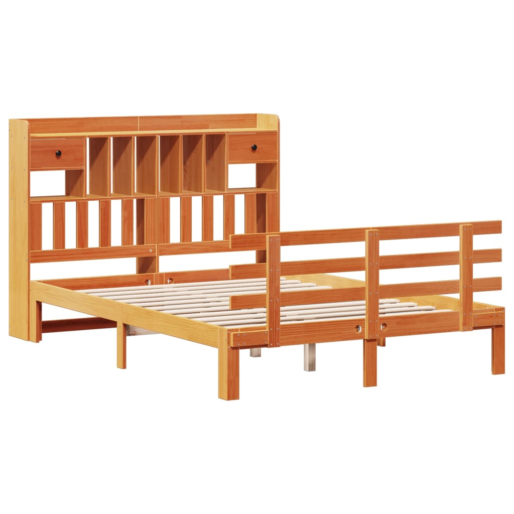 Krevet s regalom za knjige bez madraca 140 x 190 cm od borovine