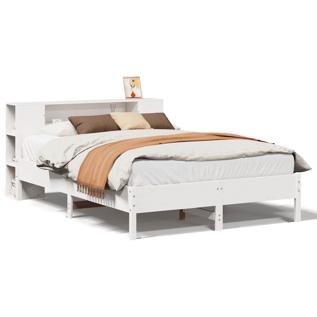 Krevet s regalom z knjige bez madraca bijeli 140x190cm borovina