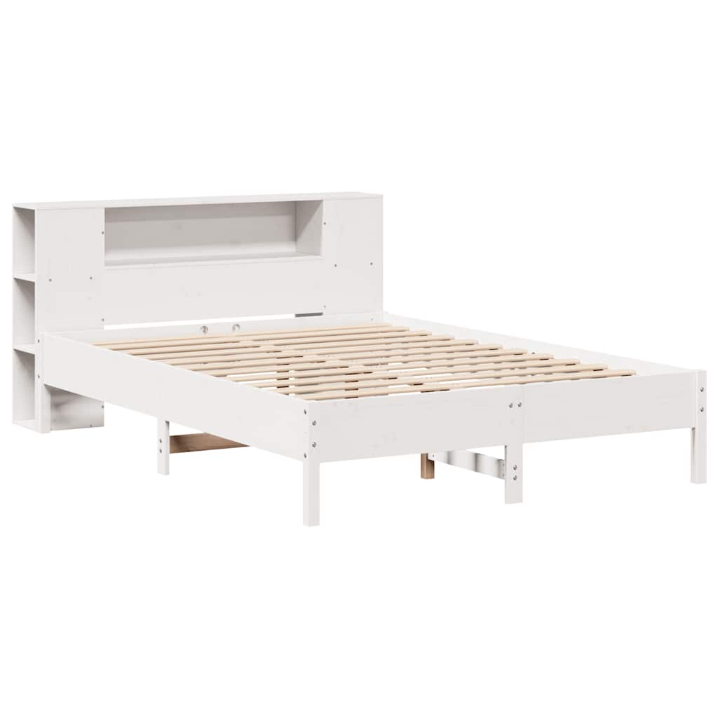 Krevet s regalom z knjige bez madraca bijeli 140x190cm borovina
