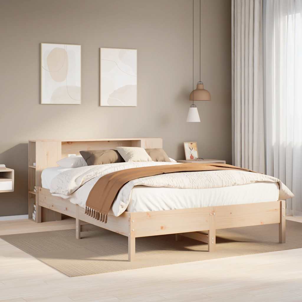 Krevet s regalom za knjige bez madraca 135x190 cm od borovine