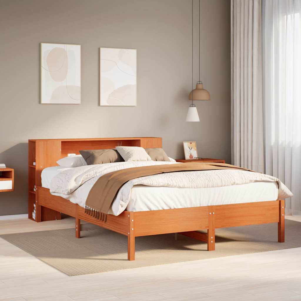 Krevet s regalom za knjige bez madraca 135 x 190 cm od borovine
