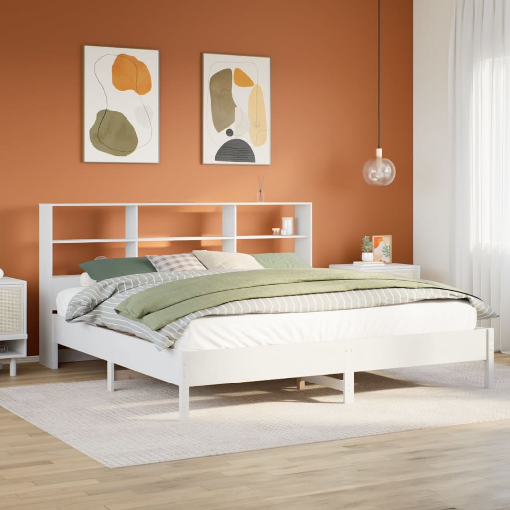 Krevet s regalom z knjige bez madraca bijeli 180x200cm borovina