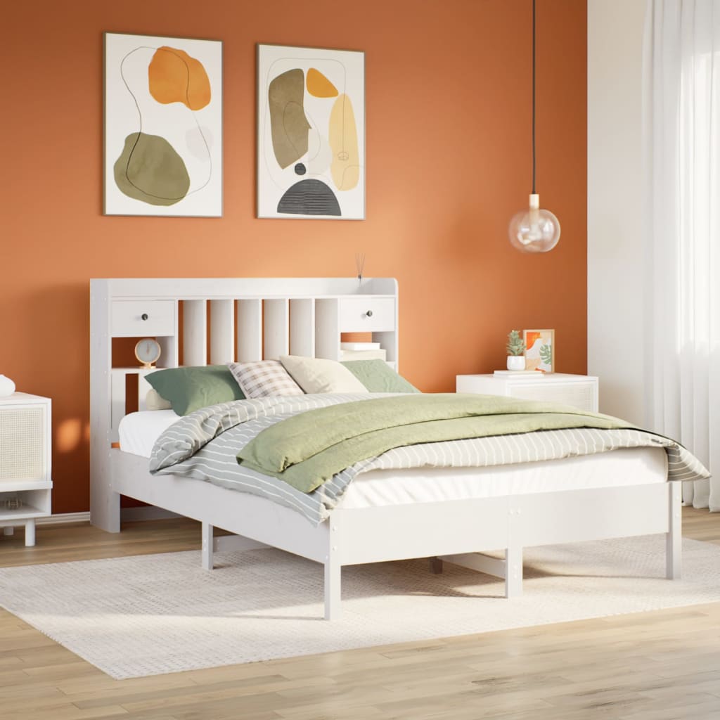 Krevet s regalom z knjige bez madraca bijeli 150x200cm borovina