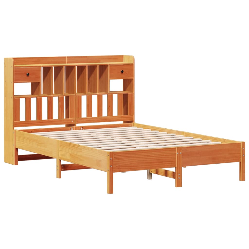Krevet s regalom za knjige bez madraca 135 x 190 cm od borovine