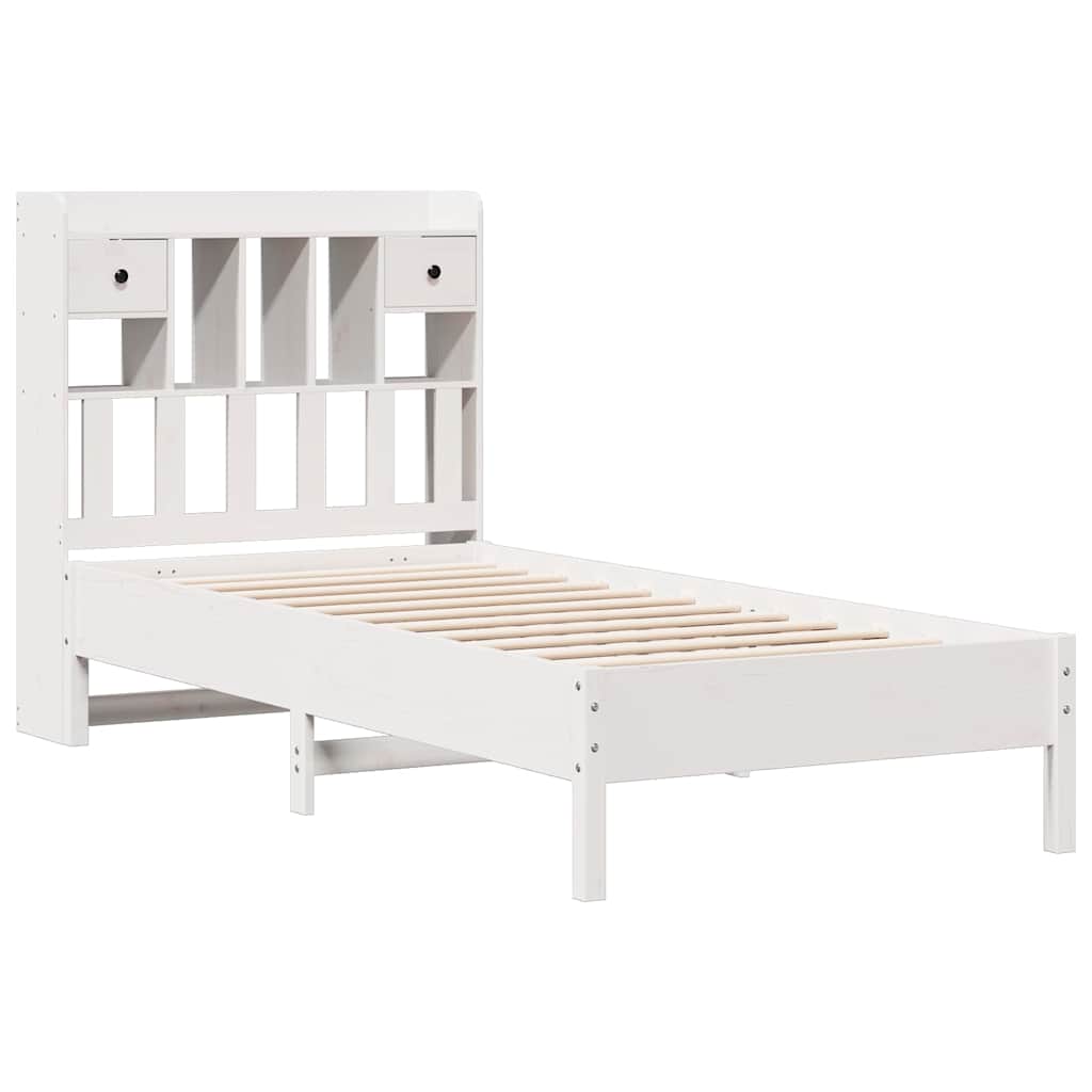 Krevet s regalom za knjige bez madraca bijeli 75x190cm borovina