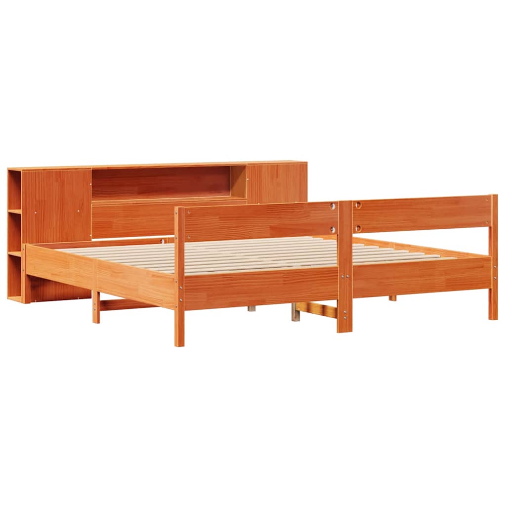 Krevet s regalom za knjige bez madraca 200x200 cm od borovine