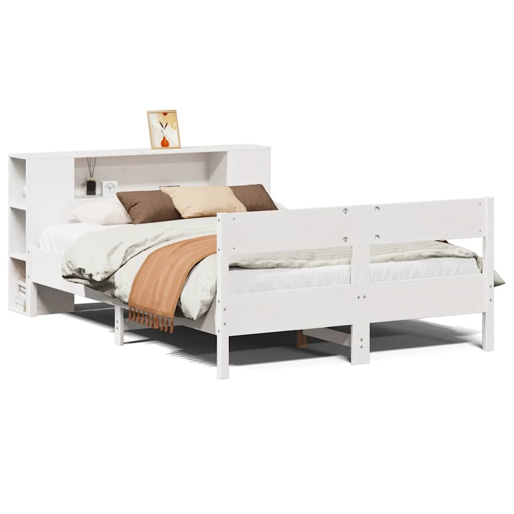Krevet s regalom z knjige bez madraca bijeli 160x200cm borovina