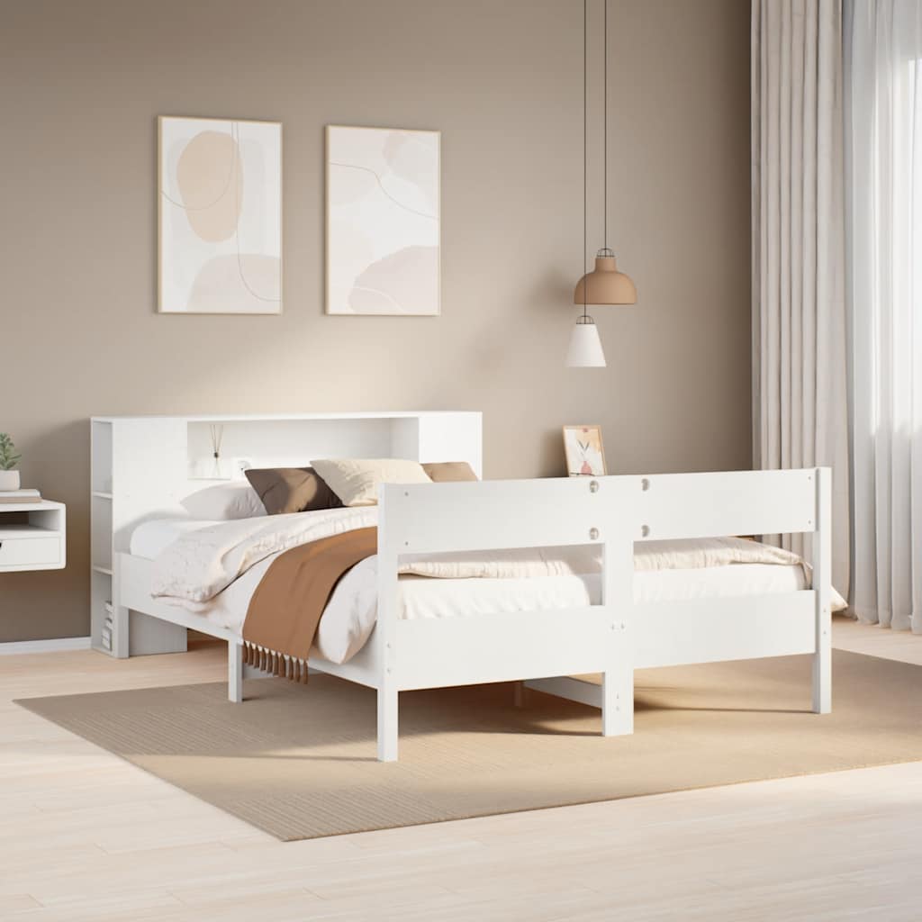 Krevet s regalom z knjige bez madraca bijeli 140x190cm borovina