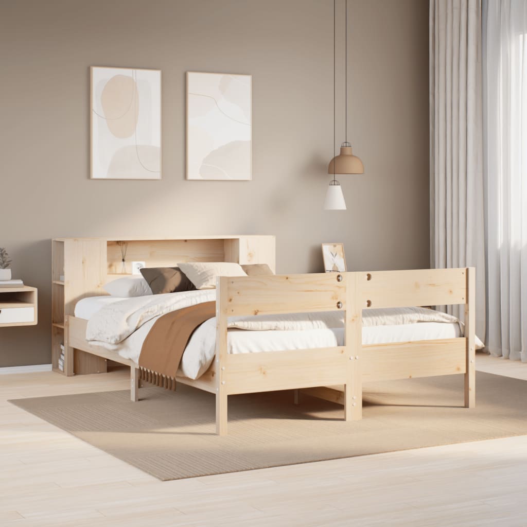 Krevet s regalom za knjige bez madraca 135x190 cm od borovine