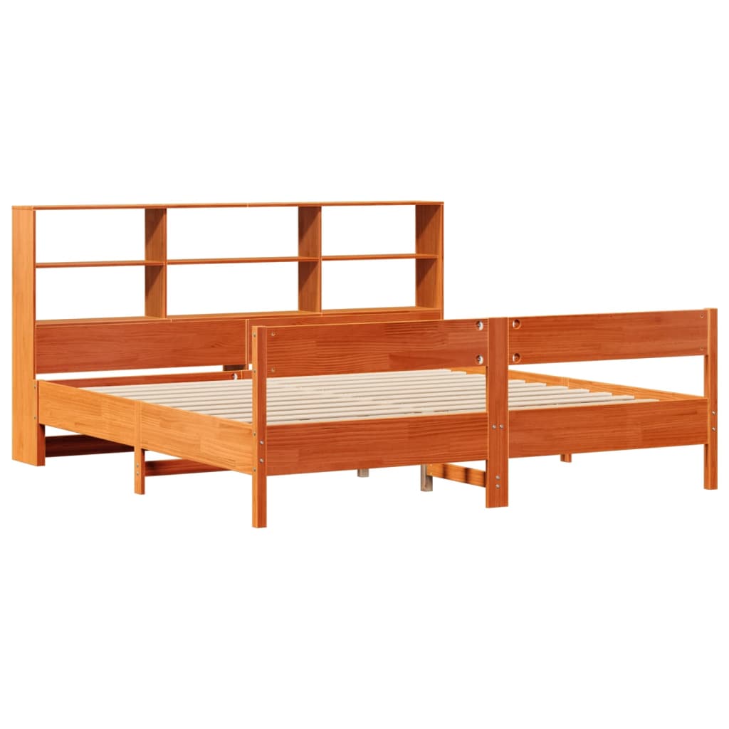 Krevet s regalom za knjige bez madraca 200x200 cm od borovine