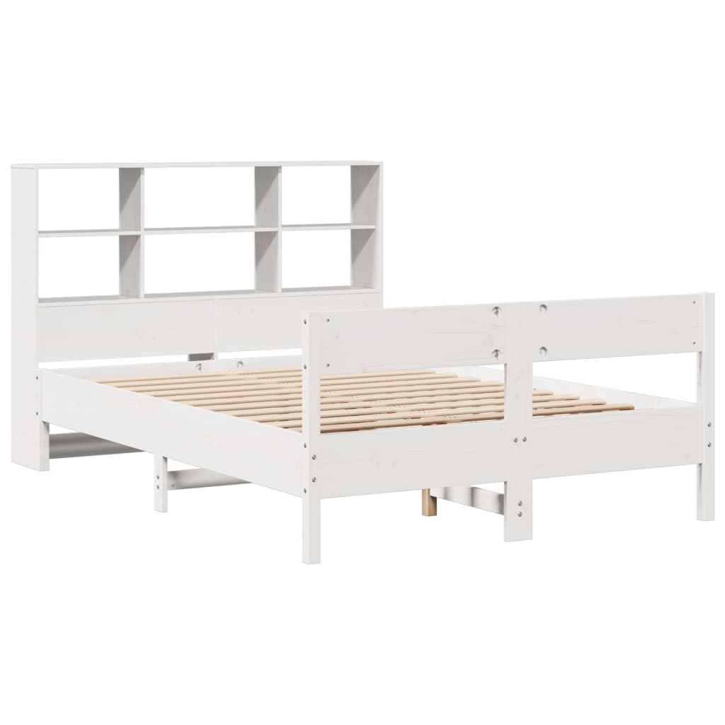 Krevet s regalom z knjige bez madraca bijeli 140x190cm borovina