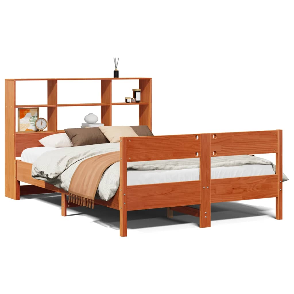 Krevet s regalom za knjige bez madraca 135 x 190 cm od borovine