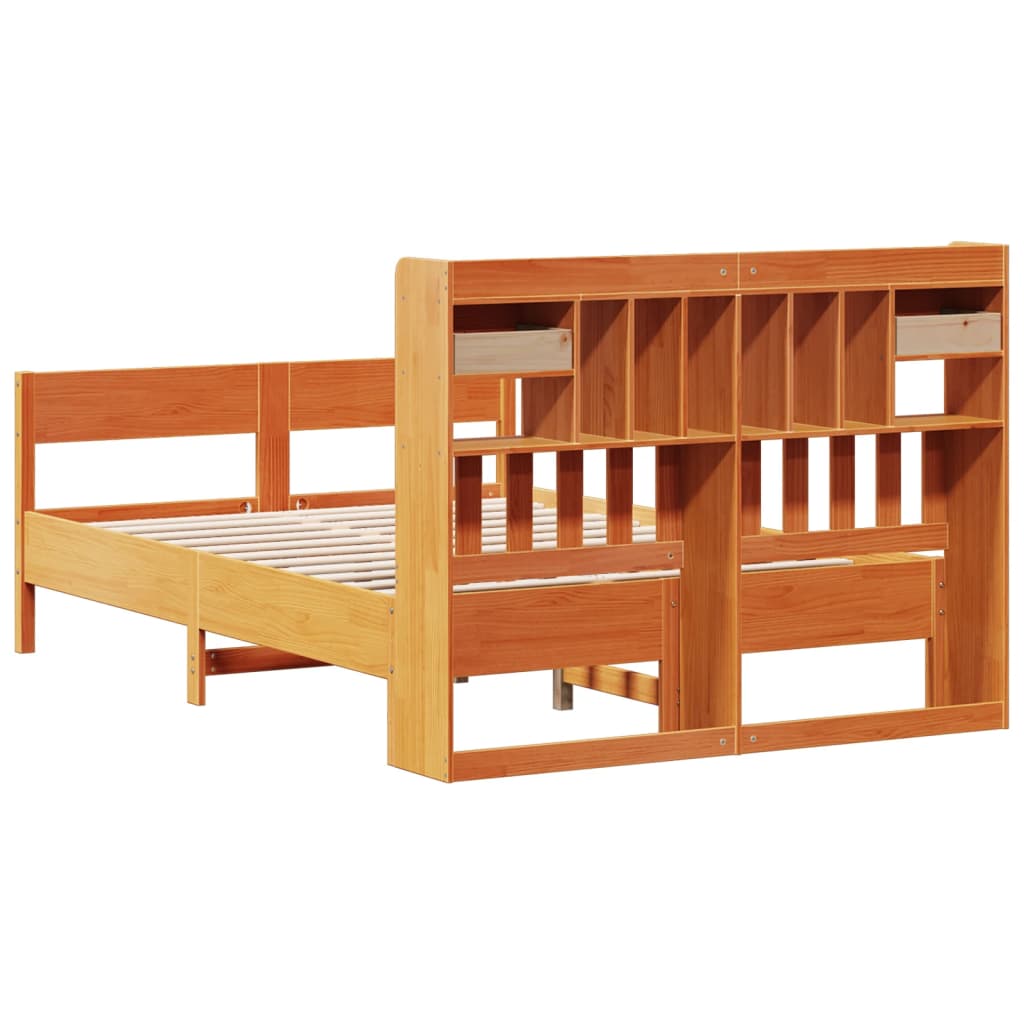 Krevet s regalom za knjige bez madraca 135 x 190 cm od borovine
