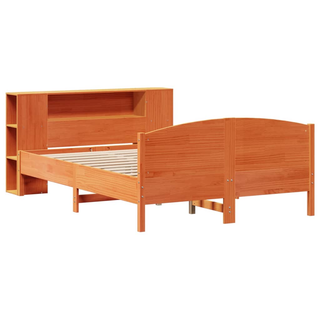 Krevet s regalom za knjige bez madraca 135 x 190 cm od borovine