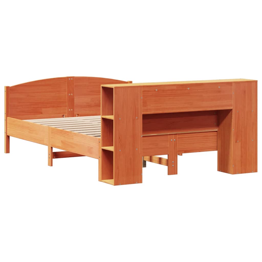 Krevet s regalom za knjige bez madraca 135 x 190 cm od borovine