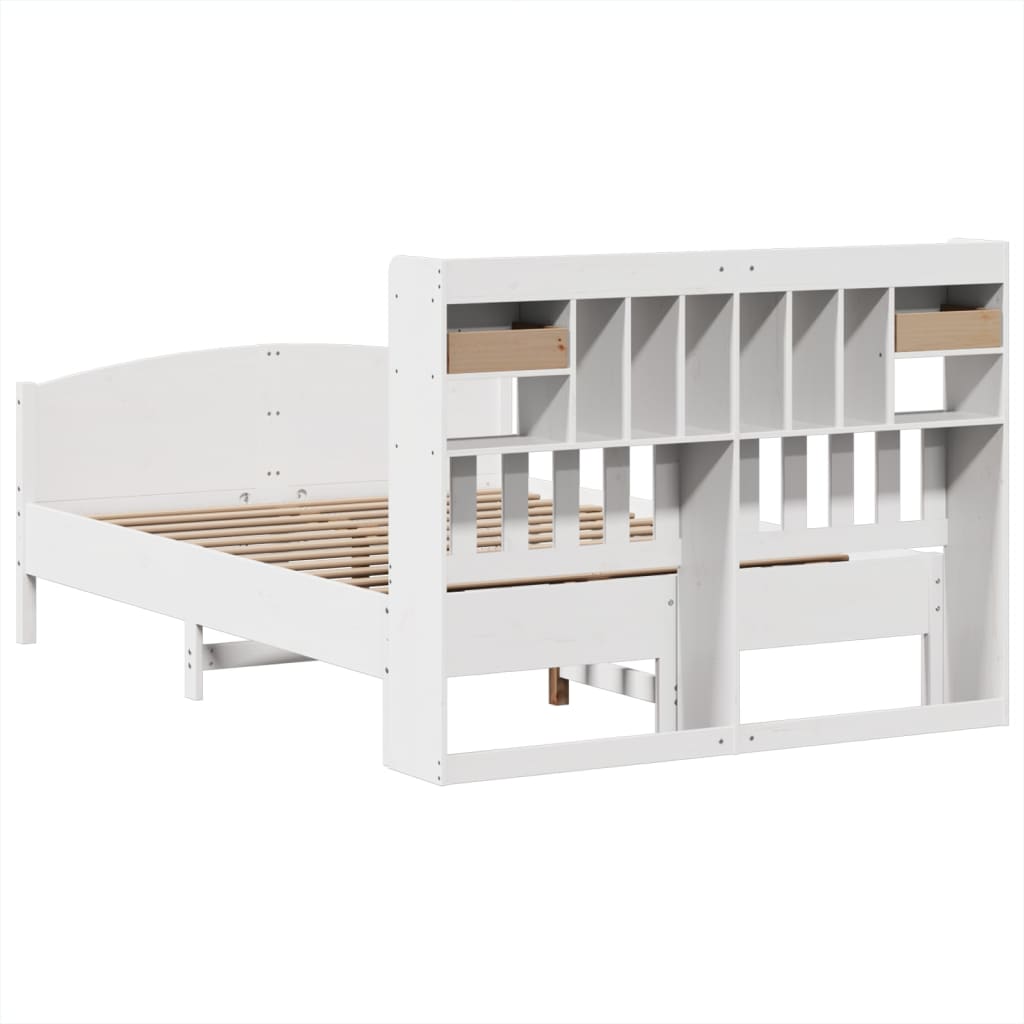 Krevet s regalom z knjige bez madraca bijeli 140x190cm borovina
