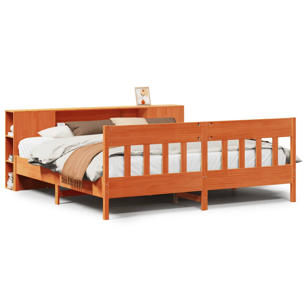 Krevet s regalom za knjige bez madraca 200x200 cm od borovine