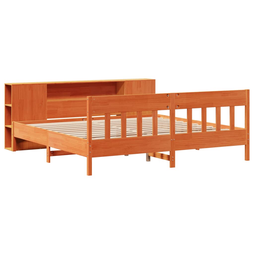 Krevet s regalom za knjige bez madraca 200x200 cm od borovine