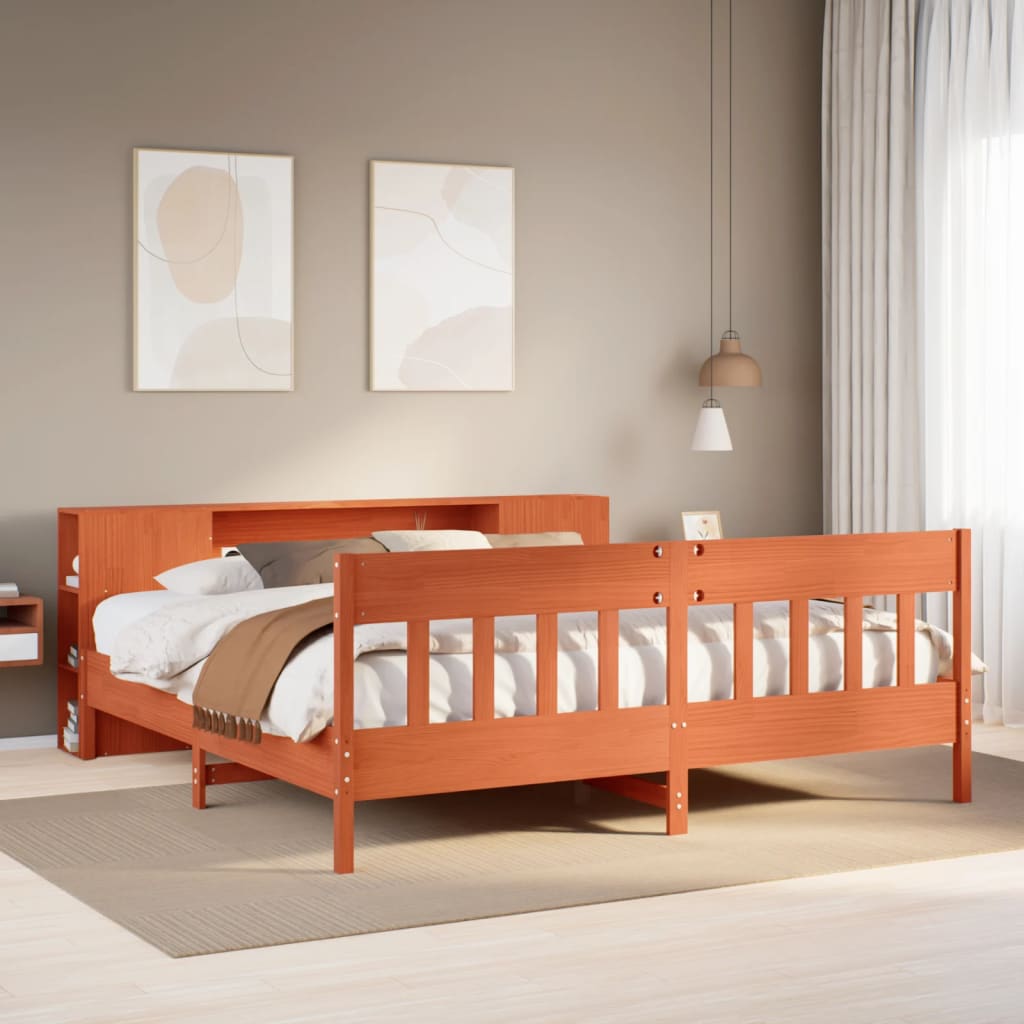 Krevet s regalom za knjige bez madraca 200x200 cm od borovine