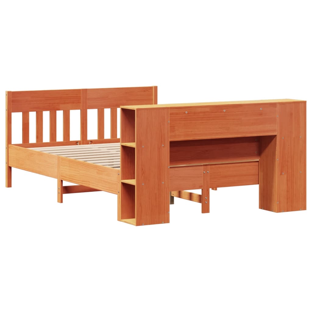 Krevet s regalom za knjige bez madraca 135 x 190 cm od borovine