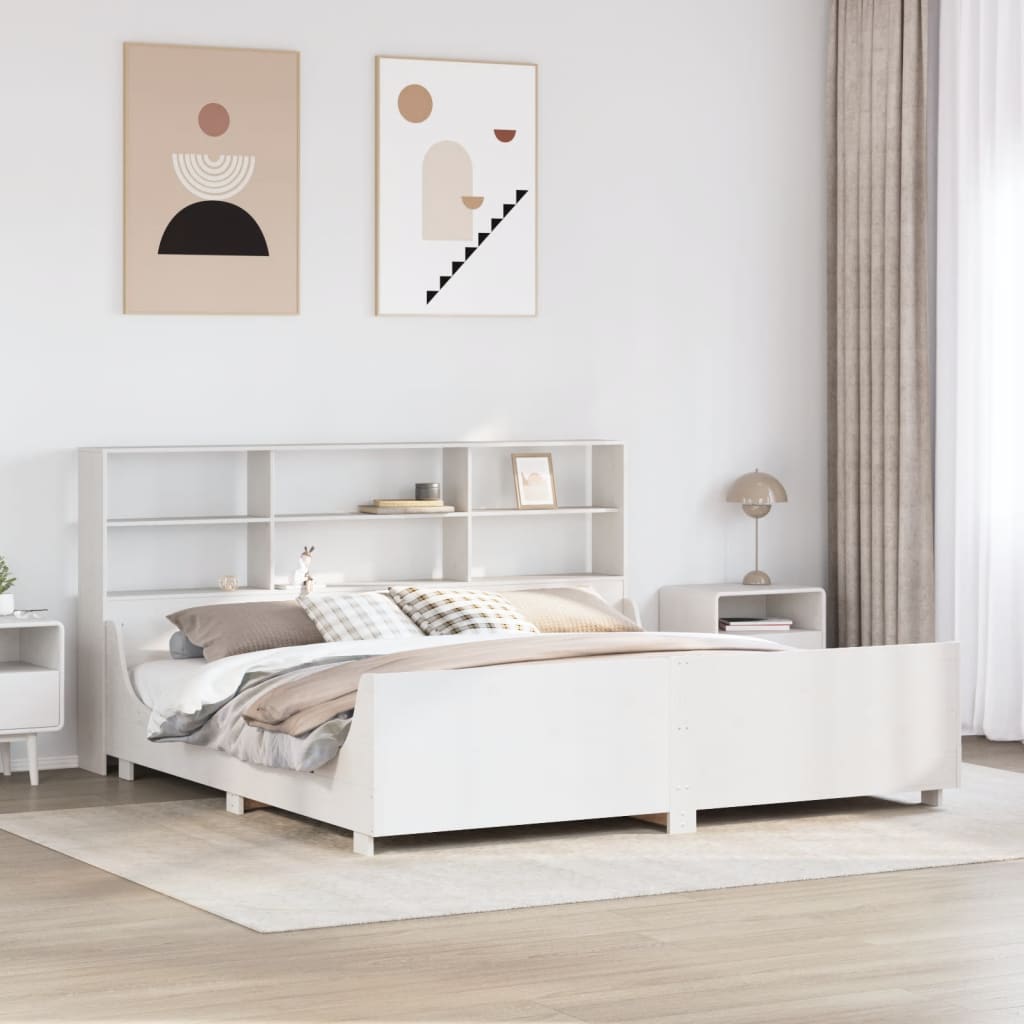 Krevet s regalom za knjige bez madraca bijeli 180x200cm od drva