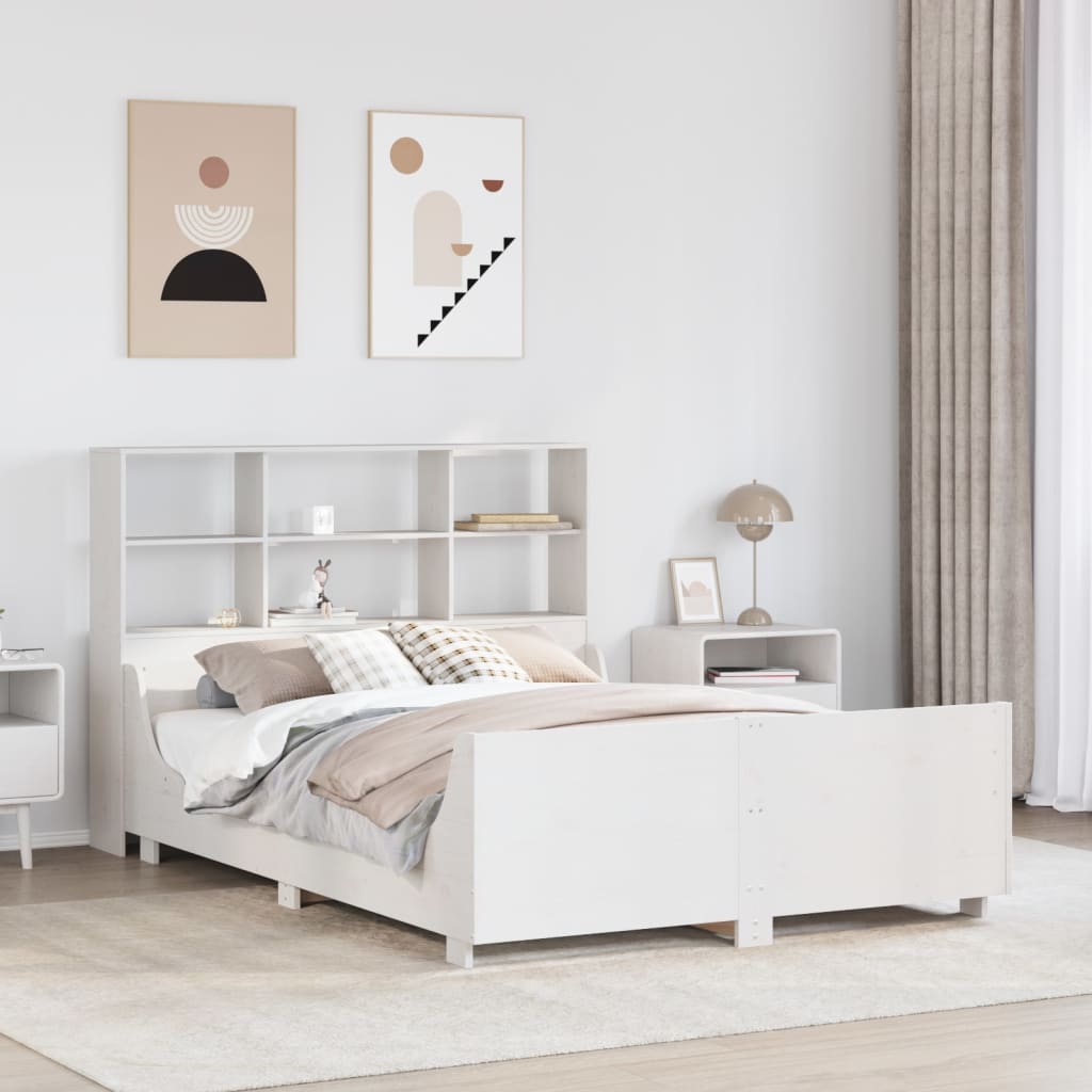 Krevet s regalom za knjige bez madraca bijeli 160x200cm od drva