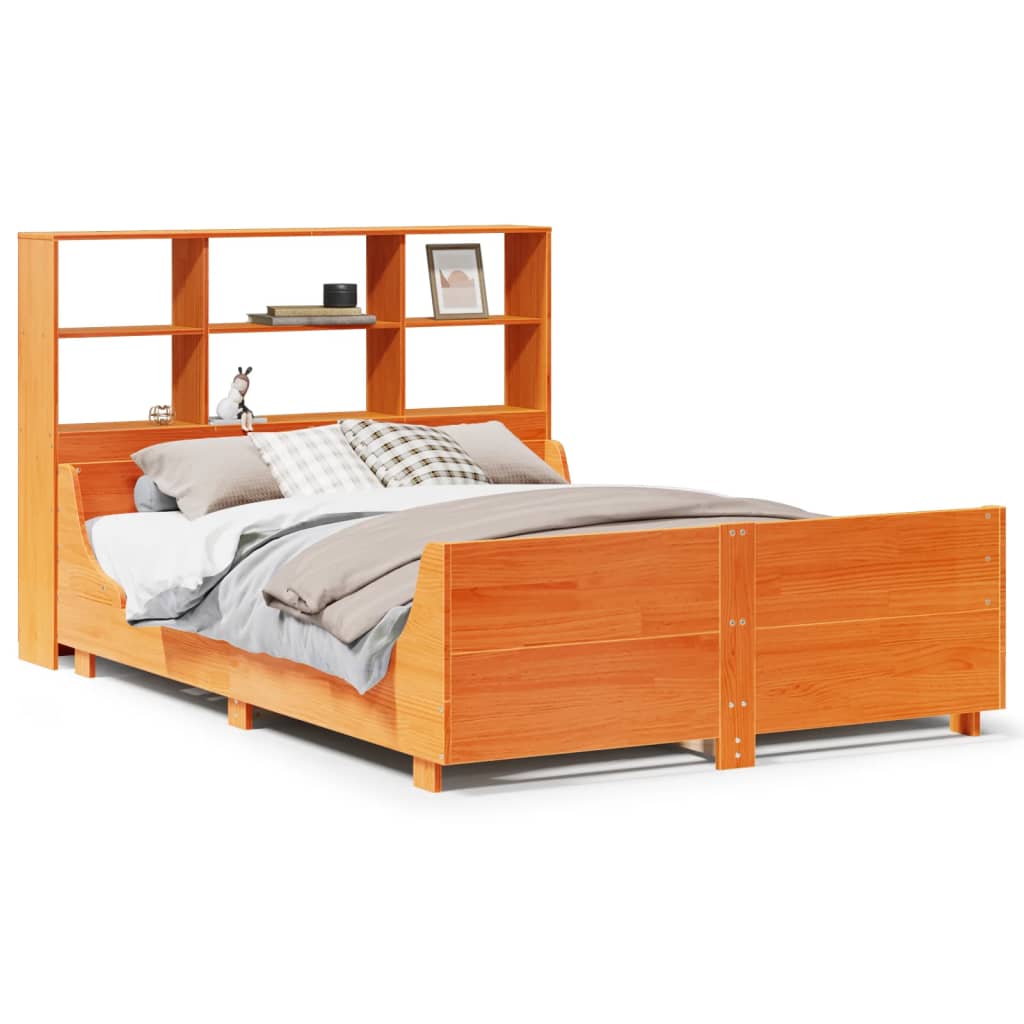 Krevet s regalom za knjige bez madraca 140x190 cm masivno drvo
