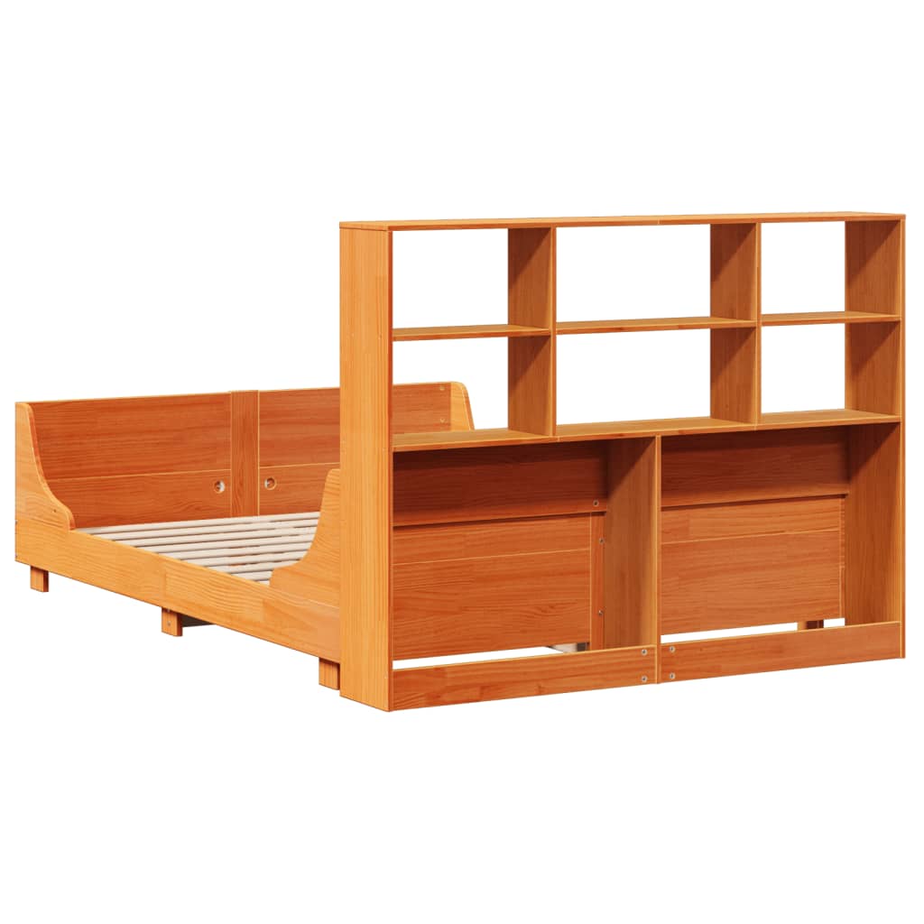 Krevet s regalom za knjige bez madraca 140x190 cm masivno drvo