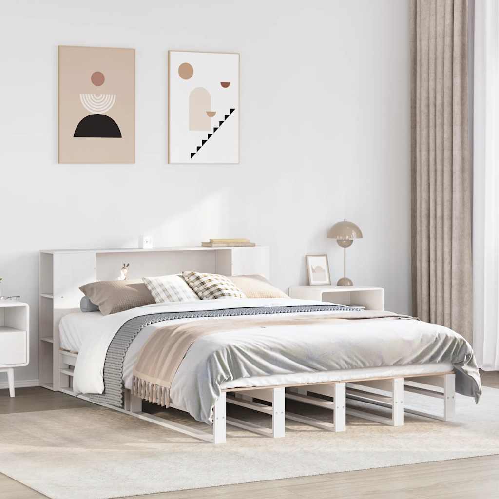Krevet s regalom za knjige bez madraca bijeli 150x200cm od drva