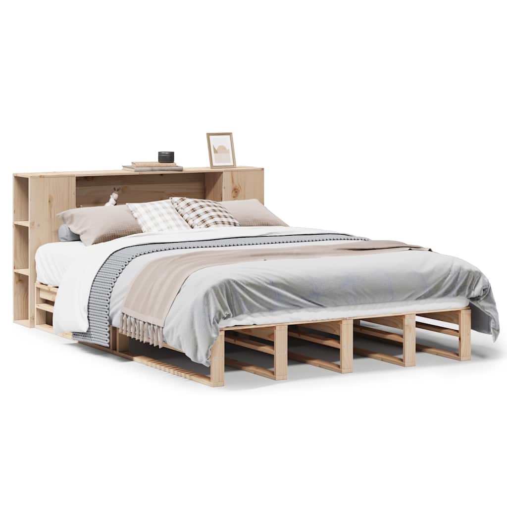Krevet s regalom za knjige bez madraca 135x190 cm masivno drvo