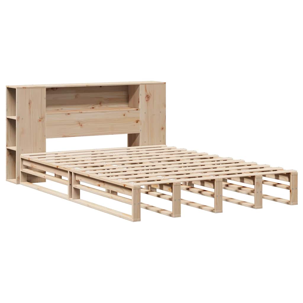 Krevet s regalom za knjige bez madraca 135x190 cm masivno drvo