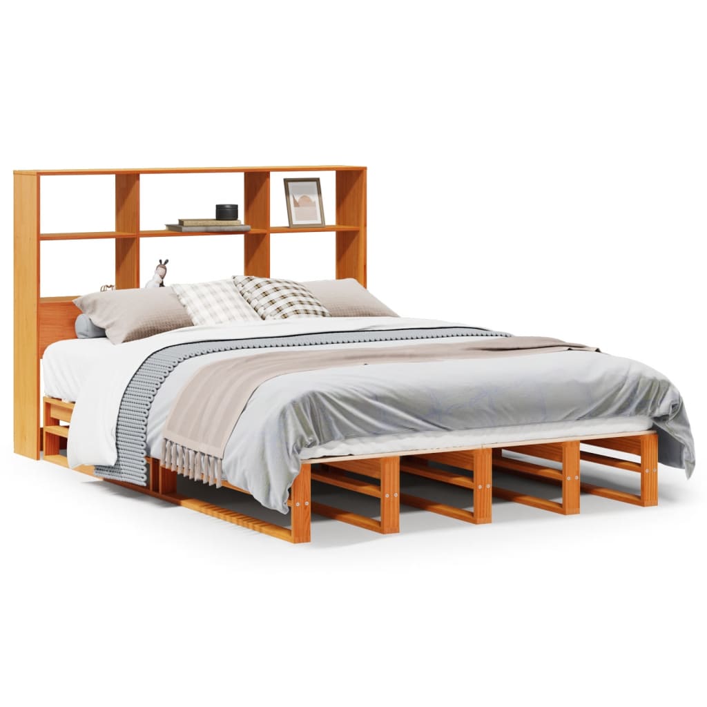 Krevet s regalom za knjige bez madraca 135x190 cm masivno drvo