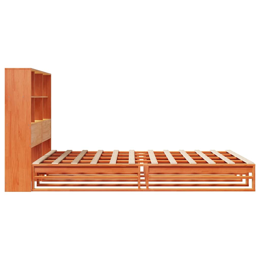 Krevet s regalom za knjige bez madraca 140x190 cm masivno drvo