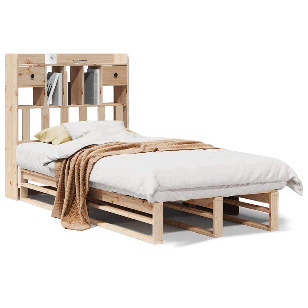 Krevet s regalom za knjige bez madraca 90x190 cm od borovine