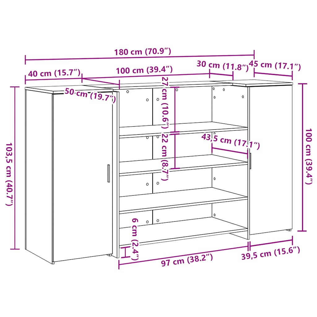 Recepcijski stol Crni hrast 180x50x103,5 cm Inženirsko drvo