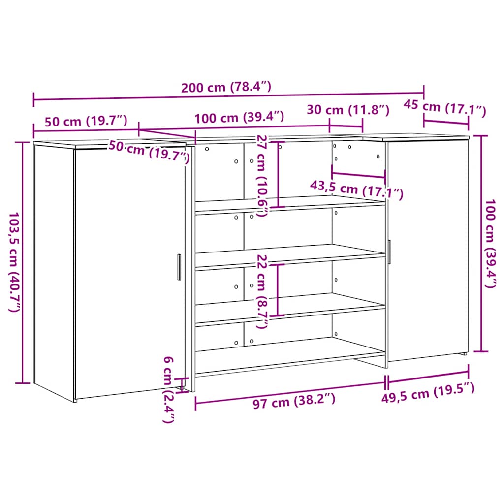 Recepcijski stol 200x50x103,5 cm od konstruiranog drva