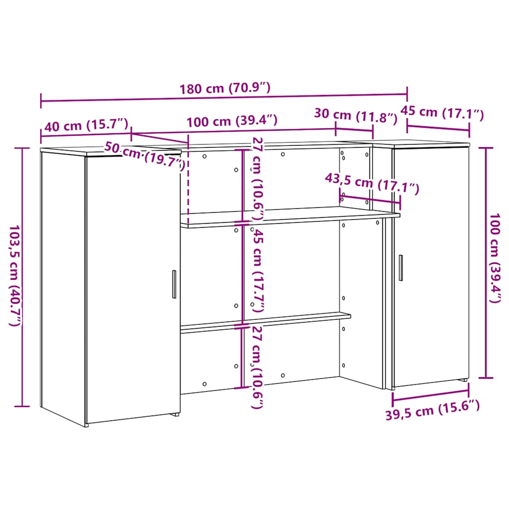 Recepcijski stol 180x50x103,5 cm od konstruiranog drva