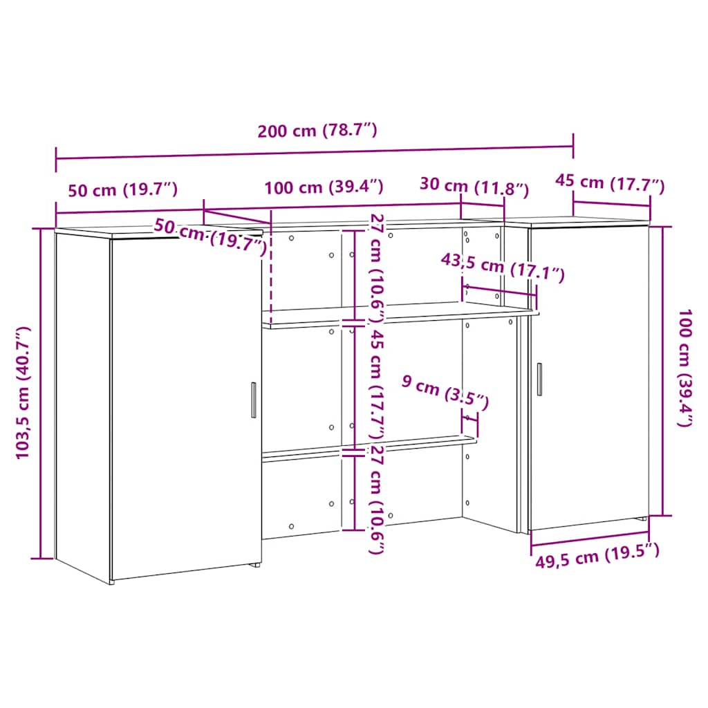 Recepcijski stol bijeli 200x50x103,5 cm od konstruiranog drva