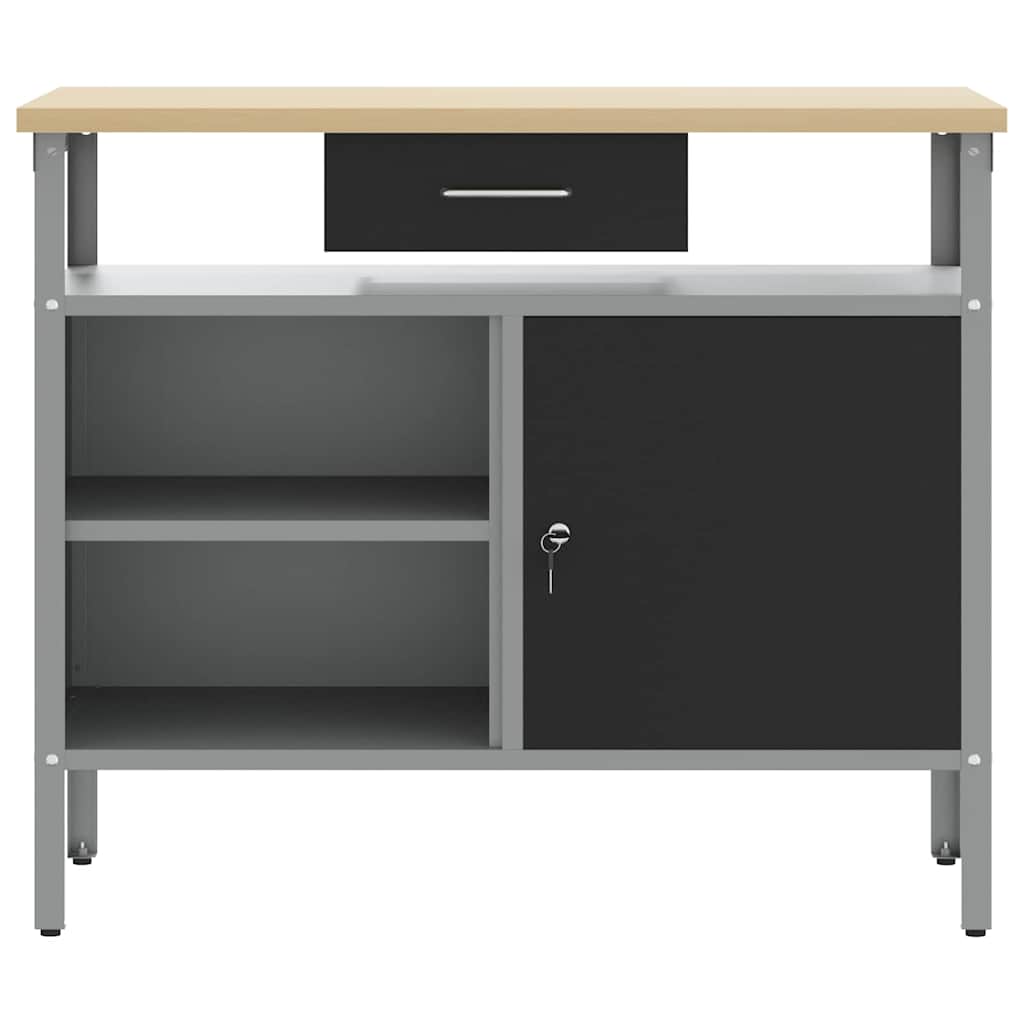 Radni stol s ladicama s policom Crna i Siva 100 x 55 x 85 cm