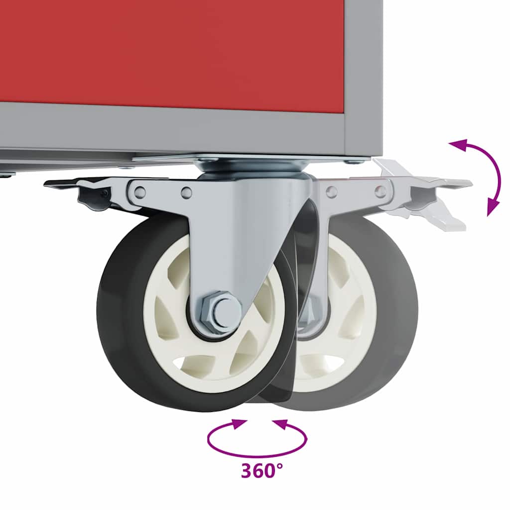 Radna klupa s policom s kotačem Crvena i siva 75 x 45 x 85 cm