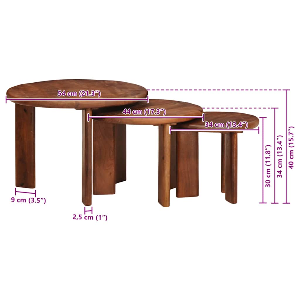 Stolovi za kavu na sklapanje 3 pcs Čvrsto drvo manga