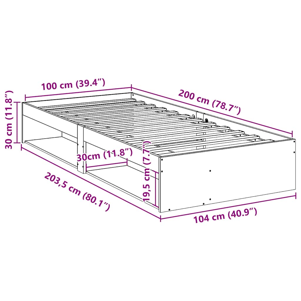 Dnevni krevet bez madraca bijeli 100x200 cm od masivne borovine