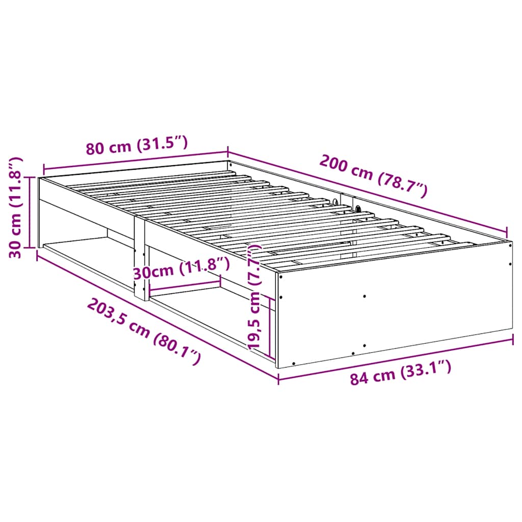 Dnevni krevet bez madraca voštano smeđi 80 x 200 cm od borovine