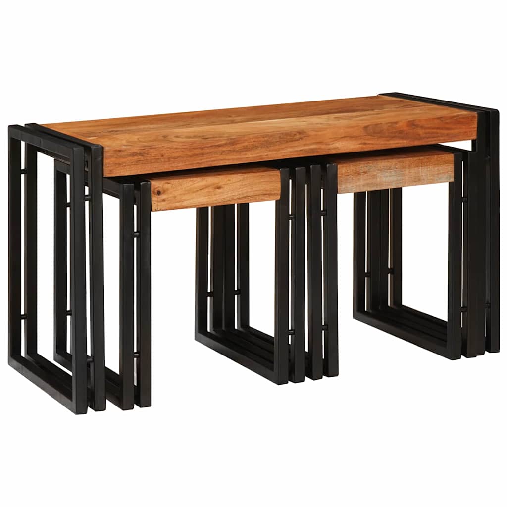 Stol za slaganje 3 pcs Masivno drvo akacije i metal