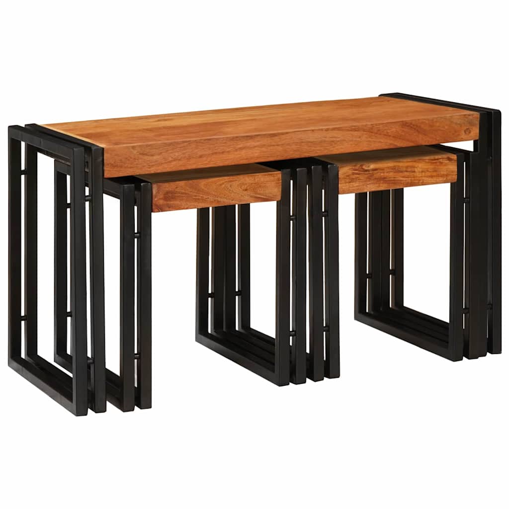 Stol za slaganje 3 pcs Masivno drvo akacije i metal