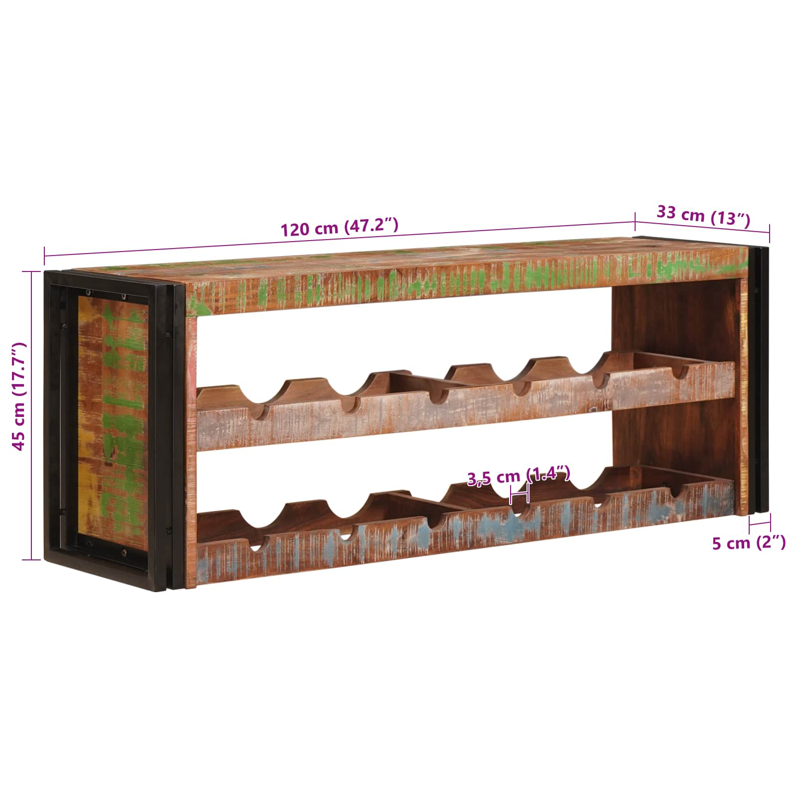 Stalak za vino Smeđa 120 x 45 x 33 cm Čvrsto reciklirano drvo