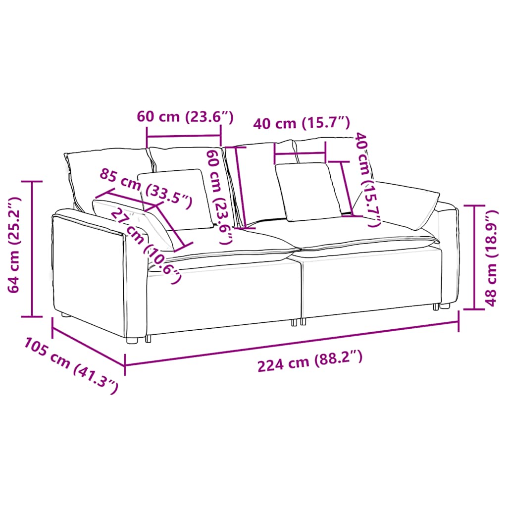 Modularna sofa s jastucima žuta