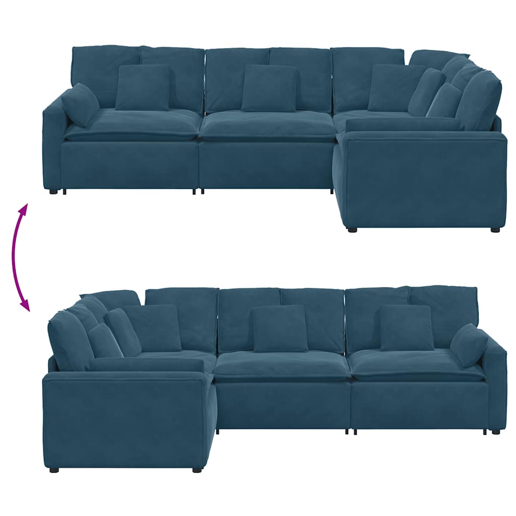 Modularna sofa s jastucima, plava baršunasta