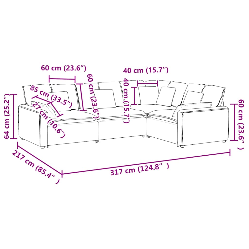 Modularna sofa s jastucima, baršunasta, svijetlosiva